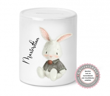 zuckersüßer Hase Vintage Spardose Becher Tasse Tasche Freundebuch Rucksack Name KITA Kindergarten Einschulung Geburtstag von Lüttentüddel®
